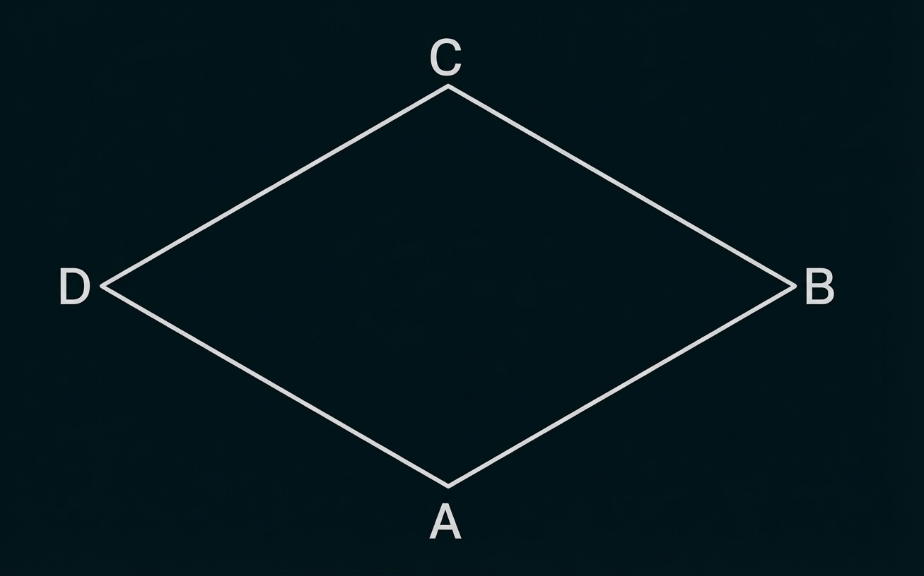 Rauteförmiges Viereck mit Eckpunkten C (oben), A (unten), D (links), B (rechts)